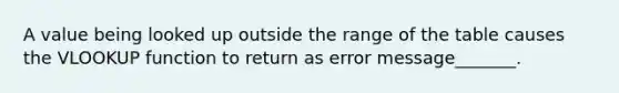 A value being looked up outside the range of the table causes the VLOOKUP function to return as error message_______.