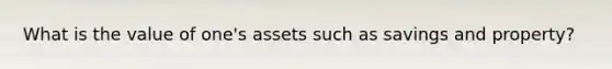 What is the value of one's assets such as savings and property?