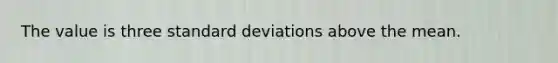 The value is three standard deviations above the mean.