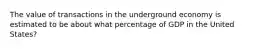 The value of transactions in the underground economy is estimated to be about what percentage of GDP in the United States?