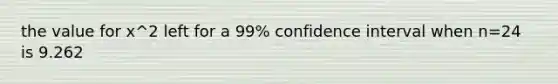 the value for x^2 left for a 99% confidence interval when n=24 is 9.262