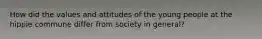 How did the values and attitudes of the young people at the hippie commune differ from society in general?