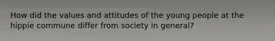 How did the values and attitudes of the young people at the hippie commune differ from society in general?