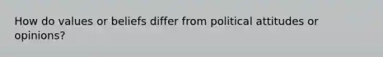 How do values or beliefs differ from political attitudes or opinions?