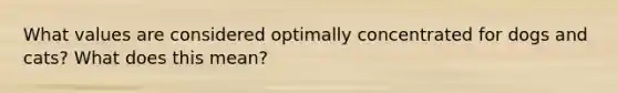 What values are considered optimally concentrated for dogs and cats? What does this mean?