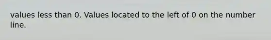 values less than 0. Values located to the left of 0 on the number line.
