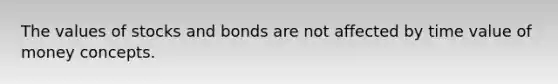 The values of stocks and bonds are not affected by time value of money concepts.