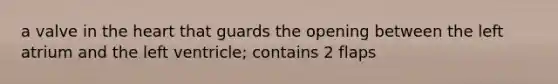 a valve in the heart that guards the opening between the left atrium and the left ventricle; contains 2 flaps