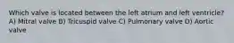 Which valve is located between the left atrium and left ventricle? A) Mitral valve B) Tricuspid valve C) Pulmonary valve D) Aortic valve