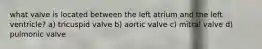 what valve is located between the left atrium and the left ventricle? a) tricuspid valve b) aortic valve c) mitral valve d) pulmonic valve