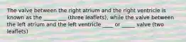 The valve between the right atrium and the right ventricle is known as the _____ ___ (three leaflets), while the valve between the left atrium and the left ventricle ____ or _____ valve (two leaflets)