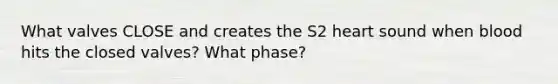 What valves CLOSE and creates the S2 heart sound when blood hits the closed valves? What phase?