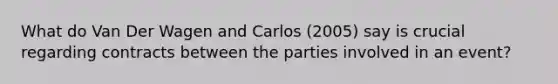 What do Van Der Wagen and Carlos (2005) say is crucial regarding contracts between the parties involved in an event?