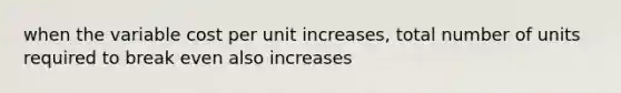 when the variable cost per unit increases, total number of units required to break even also increases