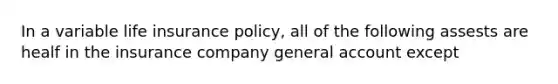 In a variable life insurance policy, all of the following assests are healf in the insurance company general account except