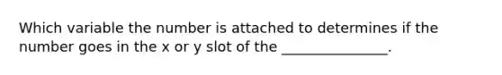 Which variable the number is attached to determines if the number goes in the x or y slot of the _______________.