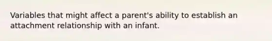 Variables that might affect a parent's ability to establish an attachment relationship with an infant.