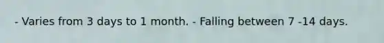 - Varies from 3 days to 1 month. - Falling between 7 -14 days.