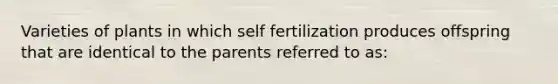 Varieties of plants in which self fertilization produces offspring that are identical to the parents referred to as: