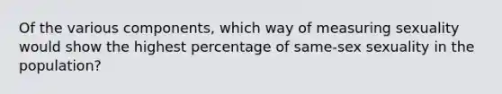 Of the various components, which way of measuring sexuality would show the highest percentage of same-sex sexuality in the population?