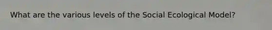 What are the various levels of the Social Ecological Model?