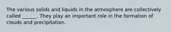 The various solids and liquids in the atmosphere are collectively called ______. They play an important role in the formation of clouds and precipitation.