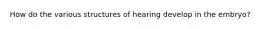 How do the various structures of hearing develop in the embryo?