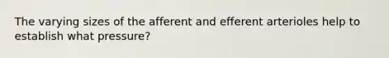 The varying sizes of the afferent and efferent arterioles help to establish what pressure?