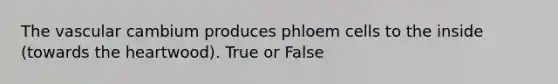 The vascular cambium produces phloem cells to the inside (towards the heartwood). True or False