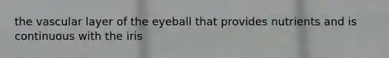 the vascular layer of the eyeball that provides nutrients and is continuous with the iris