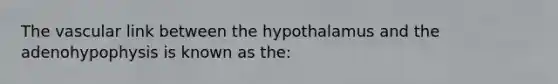 The vascular link between the hypothalamus and the adenohypophysis is known as the: