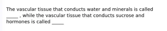 The vascular tissue that conducts water and minerals is called _____ , while the vascular tissue that conducts sucrose and hormones is called _____