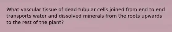 What vascular tissue of dead tubular cells joined from end to end transports water and dissolved minerals from the roots upwards to the rest of the plant?