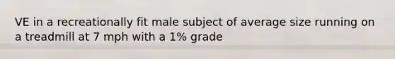 VE in a recreationally fit male subject of average size running on a treadmill at 7 mph with a 1% grade