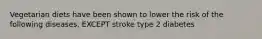 Vegetarian diets have been shown to lower the risk of the following diseases, EXCEPT stroke type 2 diabetes ​