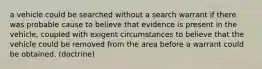 a vehicle could be searched without a search warrant if there was probable cause to believe that evidence is present in the vehicle, coupled with exigent circumstances to believe that the vehicle could be removed from the area before a warrant could be obtained. (doctrine)