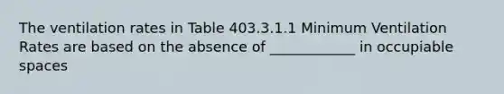 The ventilation rates in Table 403.3.1.1 Minimum Ventilation Rates are based on the absence of ____________ in occupiable spaces