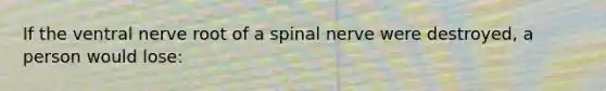 If the ventral nerve root of a spinal nerve were destroyed, a person would lose: