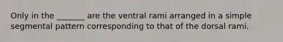 Only in the _______ are the ventral rami arranged in a simple segmental pattern corresponding to that of the dorsal rami.