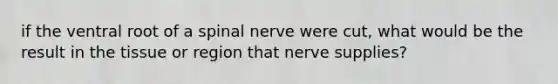 if the ventral root of a spinal nerve were cut, what would be the result in the tissue or region that nerve supplies?