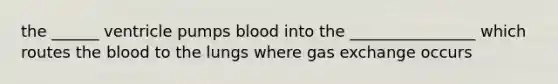 the ______ ventricle pumps blood into the ________________ which routes the blood to the lungs where gas exchange occurs