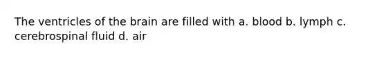 The ventricles of the brain are filled with a. blood b. lymph c. cerebrospinal fluid d. air