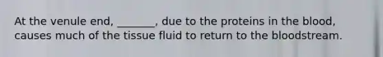 At the venule end, _______, due to the proteins in the blood, causes much of the tissue fluid to return to the bloodstream.