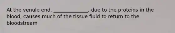 At the venule end, ______________, due to the proteins in the blood, causes much of the tissue fluid to return to the bloodstream