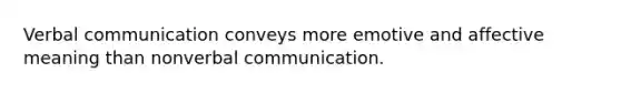 Verbal communication conveys more emotive and affective meaning than nonverbal communication.