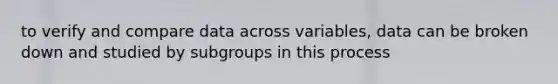 to verify and compare data across variables, data can be broken down and studied by subgroups in this process