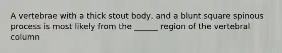 A vertebrae with a thick stout body, and a blunt square spinous process is most likely from the ______ region of the vertebral column