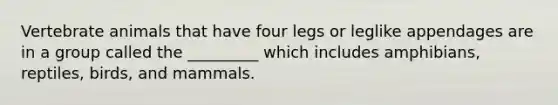 Vertebrate animals that have four legs or leglike appendages are in a group called the _________ which includes amphibians, reptiles, birds, and mammals.