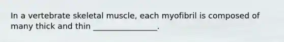 In a vertebrate skeletal muscle, each myofibril is composed of many thick and thin ________________.