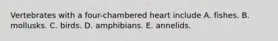 Vertebrates with a four-chambered heart include A. fishes. B. mollusks. C. birds. D. amphibians. E. annelids.